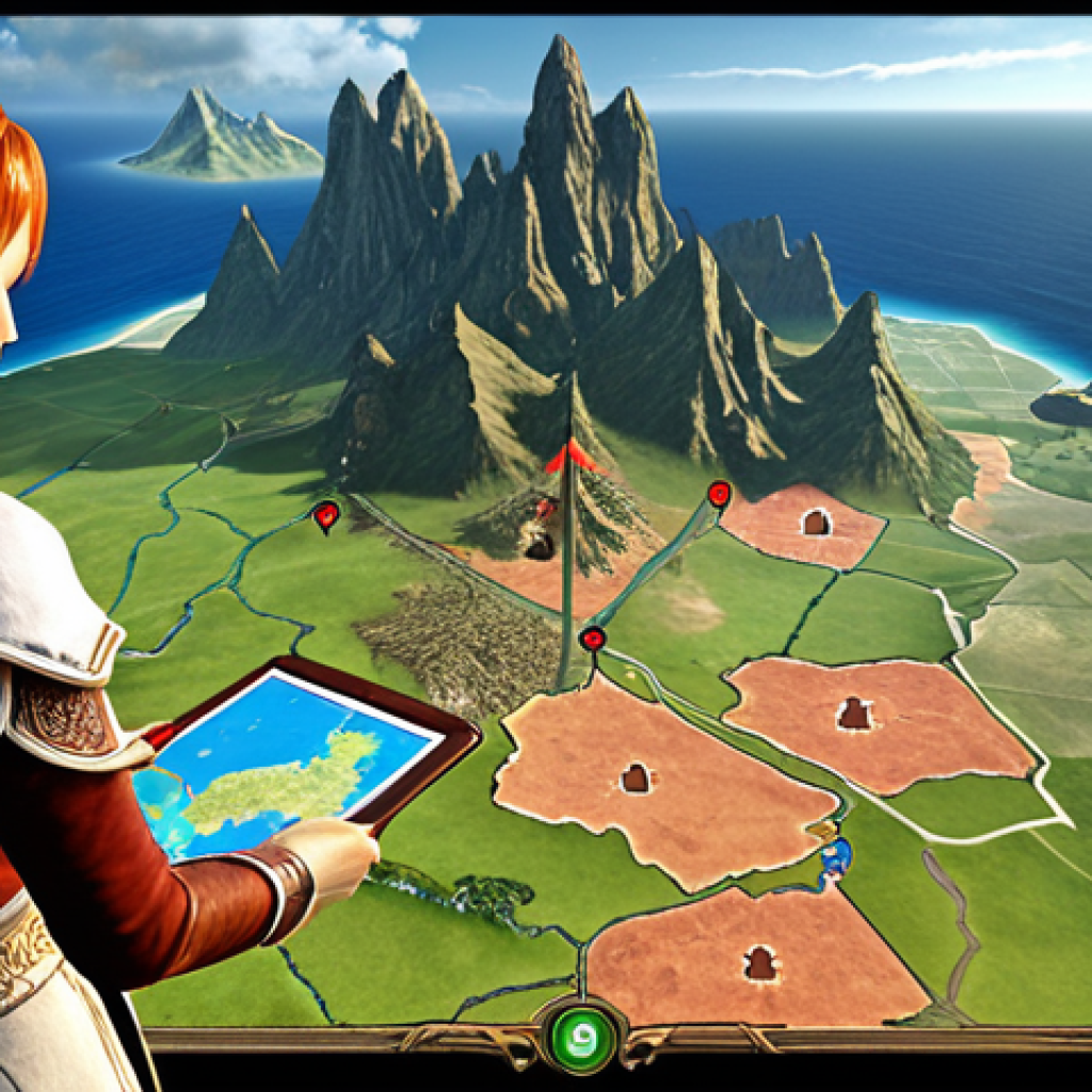 An ArcheAge player character, deep in thought, stands on a coveted piece of land overlooking a vibrant trade route. They are reviewing a holographic map displaying fluctuating land values and resource distribution, a symbol of strategic economic foresight in a fantasy RPG setting. The atmosphere conveys careful planning and potential profit.