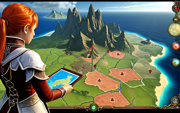 An ArcheAge player character, deep in thought, stands on a coveted piece of land overlooking a vibrant trade route. They are reviewing a holographic map displaying fluctuating land values and resource distribution, a symbol of strategic economic foresight in a fantasy RPG setting. The atmosphere conveys careful planning and potential profit.
