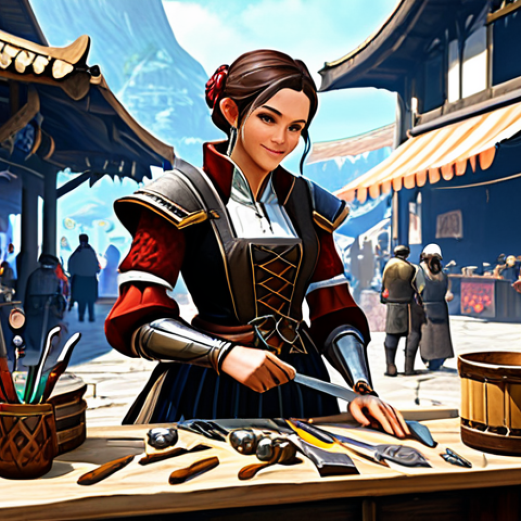 Crafting Master**
"A dedicated ArcheAge player, fully clothed in practical crafting attire, meticulously working at a detailed crafting station filled with tools and materials. Background: A bustling marketplace with other players trading goods. Art style: Fantasy illustration, high detail, vibrant colors, professional, safe for work, appropriate content, fully clothed, modest, family-friendly, perfect anatomy, correct proportions, natural pose, well-formed hands, proper finger count, natural body proportions."
**