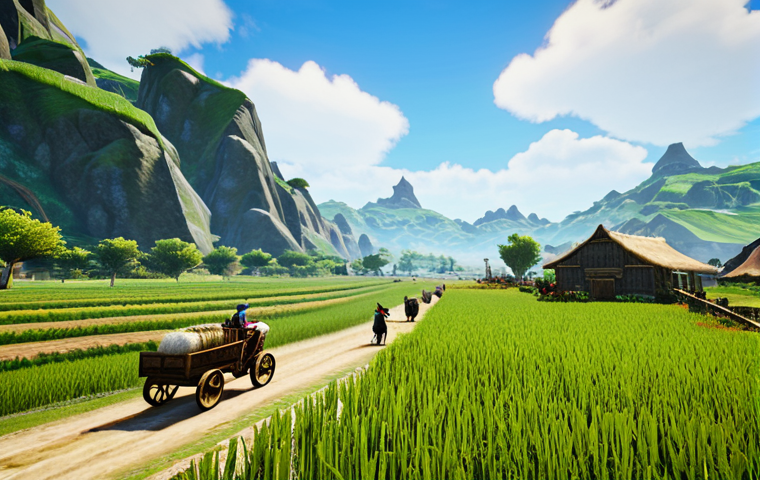 아키에이지 농업 전문 노하우 - **Prompt:** An ArcheAge player character, a male adventurer with keen eyes, intensely studies a holo...