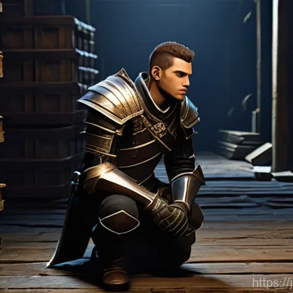 아키에이지 희귀 아이템 효율 - **Prompt:** A male ArcheAge adventurer, in his late 20s, with a thoughtful expression, kneels in a d...