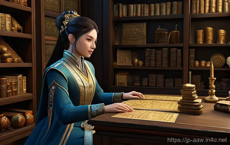 아키에이지 희귀 아이템 효율 - **Prompt:** A male ArcheAge adventurer, in his late 20s, with a thoughtful expression, kneels in a d...