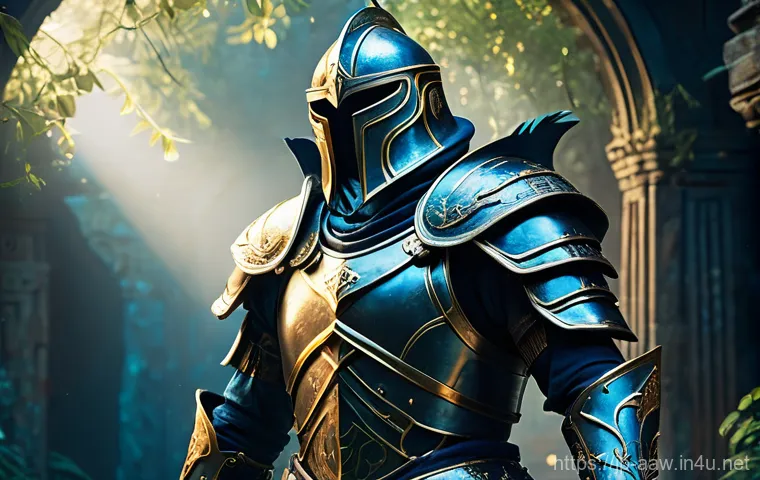 아키에이지 상위 장비 추천 - **Awakened Ancient Power:** A powerful male warrior, fully clothed in intricate, shining fantasy pla...